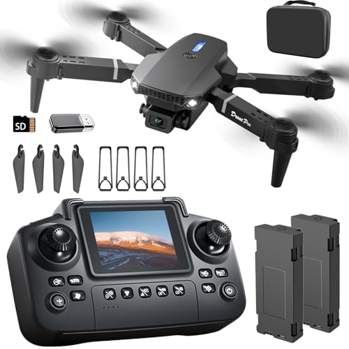 E88 Foldable Mini Drone with Screen Controller, SD Card, 2 Batteries, 360° Flips, Waypoint Flight, Active Obstacle Avoidance, and One-Key Takeoff/Landing, Black