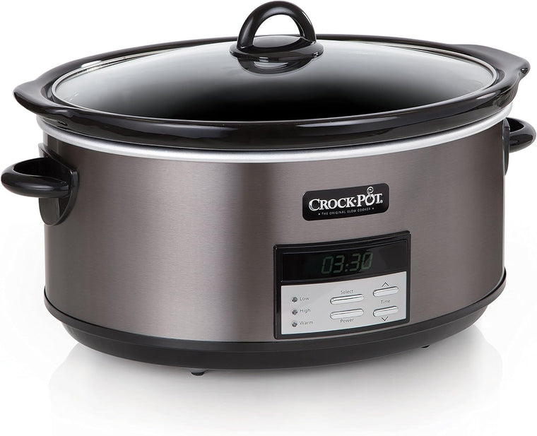 Crock-Pot 8-Quart Programmable Slow Cooker with Auto Warm Setting and Black Stainless Steel Finish