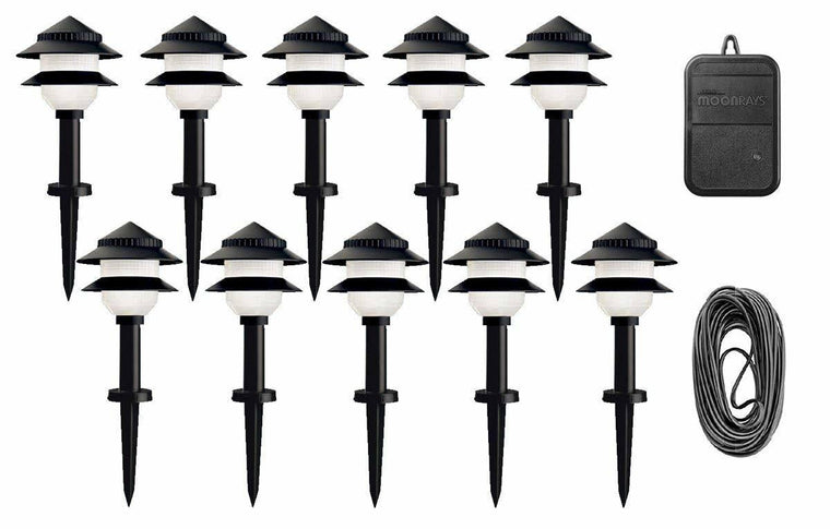 Moonrays 95534 Low-Voltage Plastic Lighting Kit with 10 Fixtures, Black