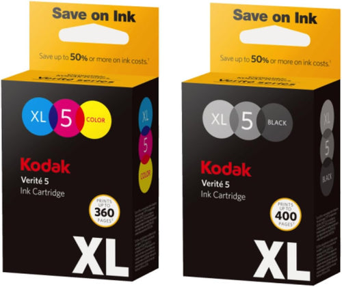 Kodak Verite AL11CA XL Ink Cartridge Bundle, 5 Replacement Black and Color Cartridges Compatible with All Kodak Verite Printers
